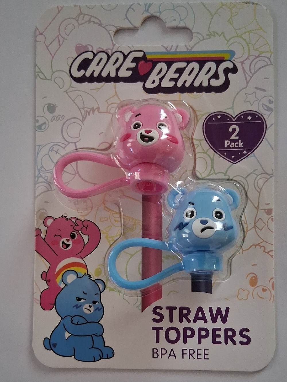 Care Bears Pink & Blue Straw Toppers - 2 Pack